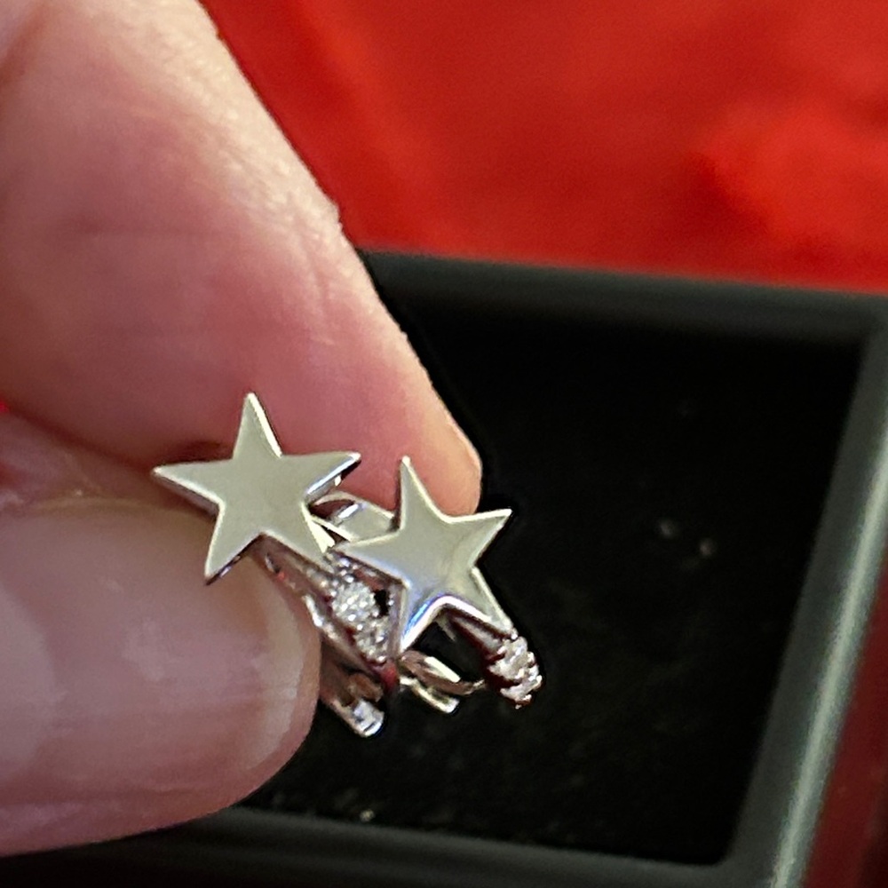 Moissanite Diamond Silver Star huggie Earrings‎ perfect for kids